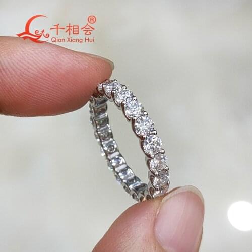 3mm round shape white moissanite full of stone band ring 925 Sterling Silver Rings Jewelry Rings Engagement