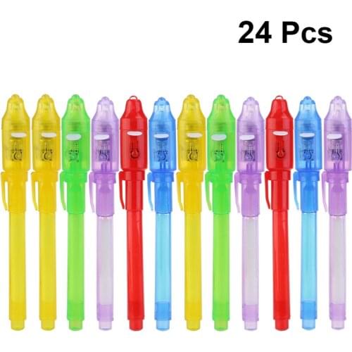 24Pcs 8 Colors Mixed Portable LED Pen Money Verification Pen Pen Invisable Ink Pen Light Pen with UV-Light for Home Store School