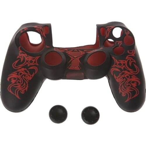 Brand 3pcs/set Dragons Pattern Silicone Gamepad Cover Case + 2 Joystick Caps Rubber Protective Skin Case For PS4 Controller