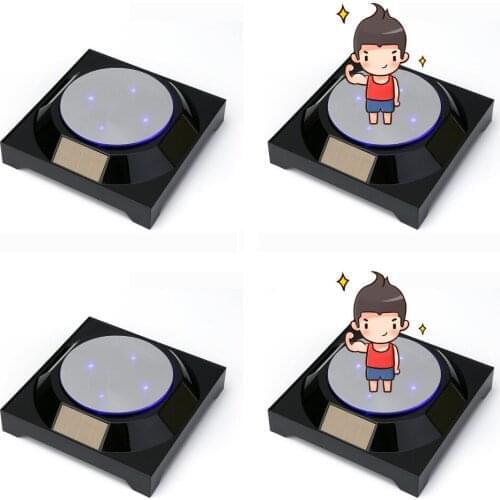 4PCS Mirror top Solar Powered Jewelry Watch Black Solar Rotating Display Stand Turn Table LED Light