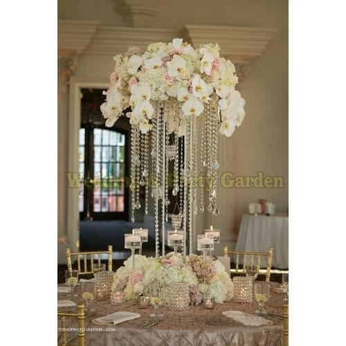 60cm Tall Crystal Table Centerpiece Wedding Square flower stand with bead strands Wedding Decoration