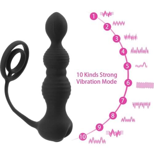 IKOKY Anal Vibrator Butt Plug Prostate Massage Double Ring Pull Beads Anal Sex Toys for Men Women 10 Mode Delay Ejaculation