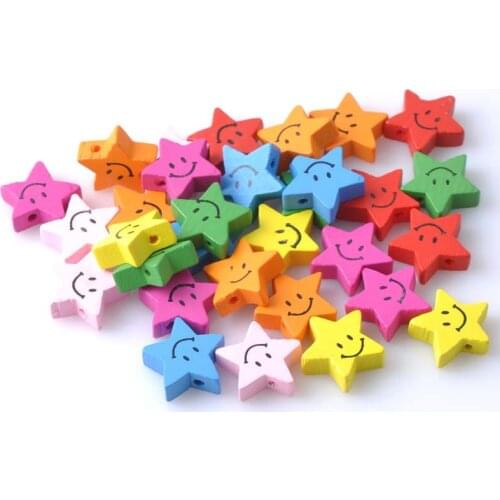 20x19mm 50pcs Mixed Natural Star Wooden Beads With Smile For Jewelry Making