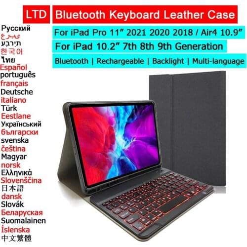 Bluetooth Keyboard Tablet Case For iPad 10.2 Pro 11 2018 2020 Air 3 4 10.9 10.5 9.7 Case Russian Arabic Hebrew Spanish Keyboard