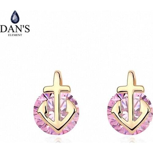 DANS ELEMENT 3 Colors Real Big Brand AAA Zirconia Micro Inlays Arrow Stud Earrings for Women Round 98435pink