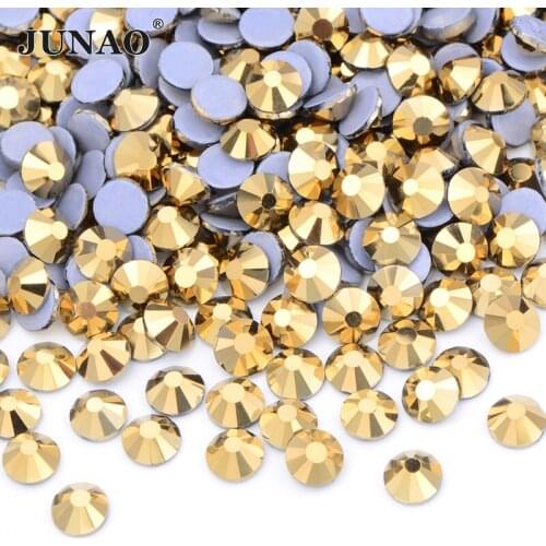 JUNAO SS6 8 10 16 20 30 Gold Hotfix Glass Rhinestones Flatback Iron On Glass Stones Hot Fix Strass Diamond For Decorations