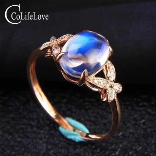 VVS grade natural moonstone ring for woman 6 mm*8 mm high quality moonstone silver ring 925 silver moonstone ring for engagement