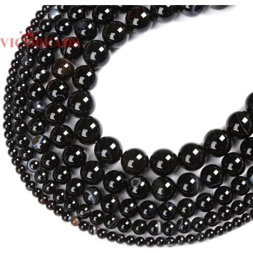 Natural Stone Black Stripe Onyx Agates Round Loose Beads 4 6 8 10 12 mm Pick Size Fit Diy Beads Jewelry Making