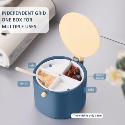 Kitchen Seasoning Box With Lid Four Grid Seasoning Jar With Spoon Kitchen Spices Bottles Home Condiment Organizer Gadget