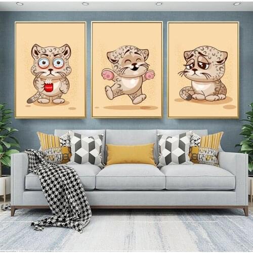 Cute Cat Owl Cartoon Woodland Animals kids Poster&Prints For Children Bedroom Canvas Painting Modern Wall Picture Home Decor