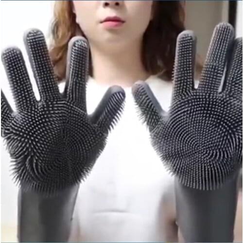 Multi-use Food Grade Silicone Lazy Dishwashing Gloves Thick Durable Convenient Scrub Brush Cleaning Tools Cleaning Gloves