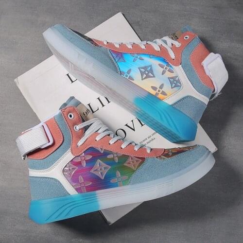 Hip-hop tooling mens shoes 2021 new reflective high-top shoes mens joint No. 1 chameleon jelly bottom shoes men