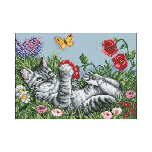 Play flower kitten Needlework,For Embroidery,DIY 14CT Unprinted Arts Cross stitch kits Set Cross-Stitching Home Decor