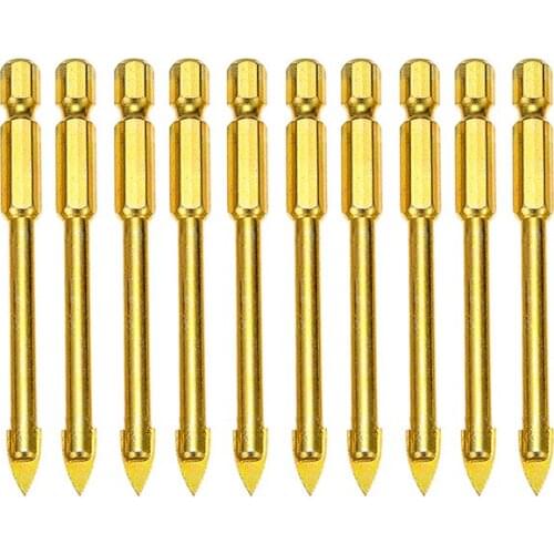 10Pcs Glass Drill Bit Set Spear Head Tungsten Carbide Tipped Ceramic Tile Cutter 1/4" Hex Shank 6mm Drilling Tool Accessories