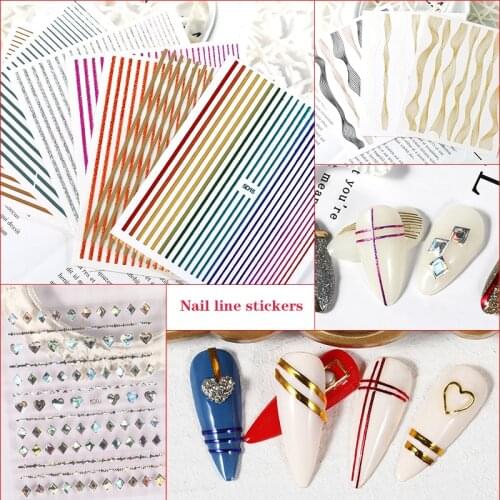 Nail Art Sticker3DCurved Stripe Line Laser Gold and Silver Mixed Pattern DIY Applique Decoration Design Accessories Nail Art Hot