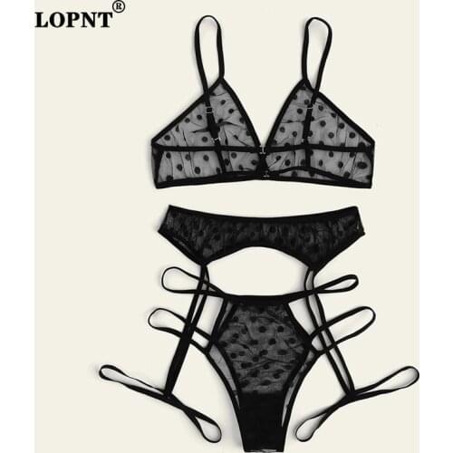 LOPNT 2021 NEW sensual lingerie set lace crop tops womens underwear sexy push up bras three-point Dot perspective Garter belt
