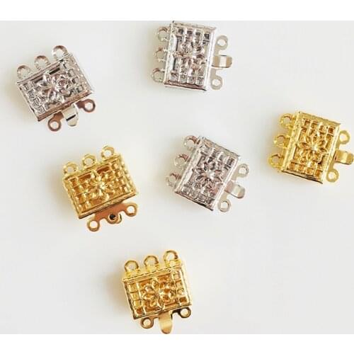 Wholesale 4 pcs/lot golden 14k gold plated clasp for necklace bracelets three strands jewelry making accessories craft findings