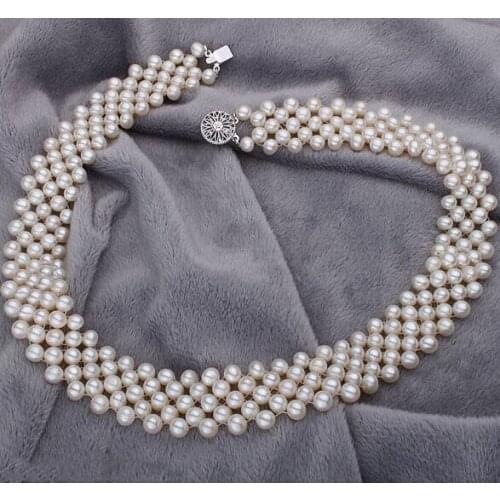 Authentic Fashion Natural Pearl Necklace Lovely Delicate Dress Accessory Multistrand Choker 45cm Classic 5-6mm Womens Gifts