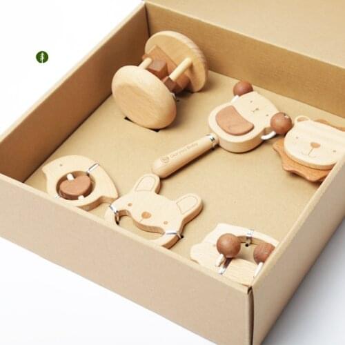 Wooden Soothing Rattles Mobiles Teether Toys for Toddler 0-12 Months Play Game Newborns Gift Box Baby Awakening Stuff Musthaves