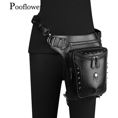 Pooflower bauchtasche Outdoor Running Bags Men Waist Bag Phone Pouch Women Belt Bum Bag Punk PU Leather Fanny Packs sac ZH090