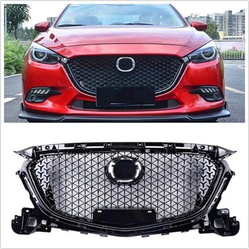 Glossy Front Bumper Grill Honeycomb Grille For Mazda 3 Axela 2017 2018 AA