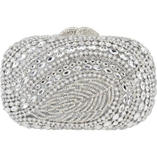 Luxury Pearl Gold Silver Clutch Evening Bag Purse Party Wedding Bride Clutches Ladies Crystal Diamond Rhinestone Bag Day Clutch