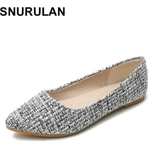 SNURULAN Gingham Pointed toe hemp loafers woman soft bottom moccasins femme shallow slip on stripes antiskid flats shoes women