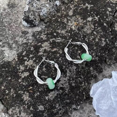 Vintage Jade Stud Earrings for Women Knot Metal Punk Jewelry Goth Accessories Woman Earring Boho Luxury Gothic Fashion