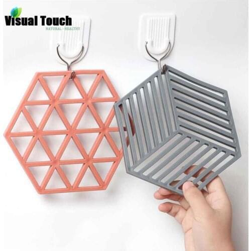 Visual Touch 4 Styles Silicone Tableware Cup Pads Mat Coaster Hexagon Mats Pad Heat-Insulated Placemat Desktop Pot Holder Decor