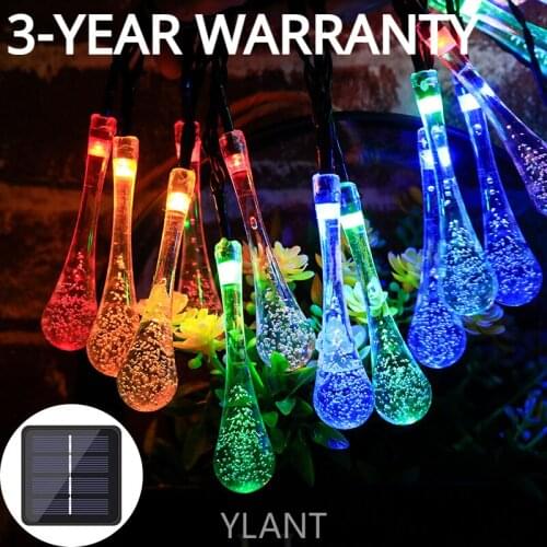YLANT 6.5M 30LED Solar Droplet Bulb String Lights Outdoor Waterproof Christmas Garden Light Lawn Courtyard Solar Lamp Decoration