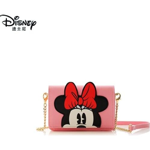 Disney Genuine Minnie Wallet Shoulder Diagonal Bag Chain Bag Mobile Phone Tote Bags Female Cartoon Cute Crossbody Bag