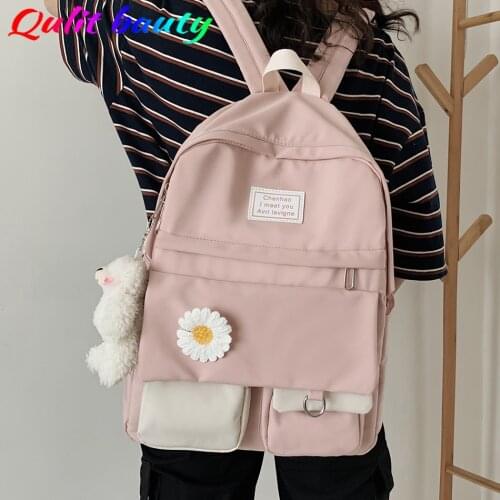 Womens Waterproof Nylon Stitching Backpack Multi Pocket Harajuku Style Backpacks for School Teenagers Girls 2021 New Schoolbag