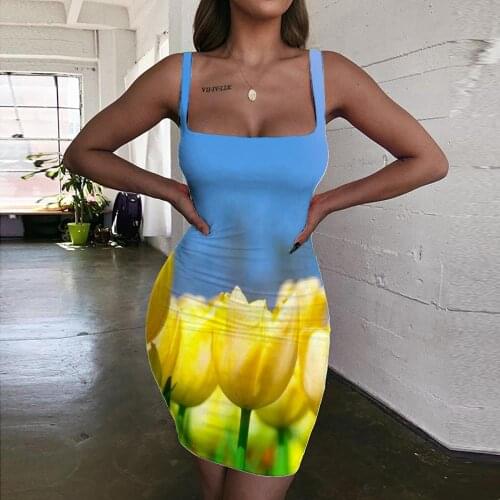 KYKU Brand Flower Dresses Women Flowers 3d Print Blue Sky Vestido Sexy Novel Bodycon Dress Womens Clothing Summer Vintage Beach