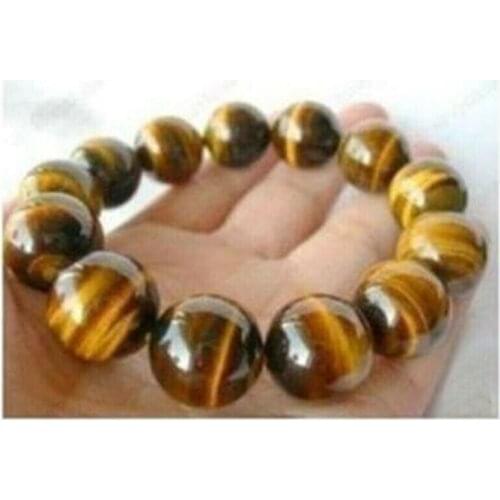 12mm African Roar Natural Yellow Tigers Eye Round Gemstone Beads bracelet 7.5"