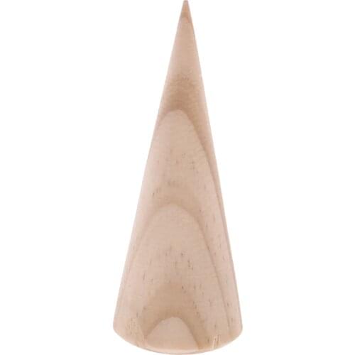 20Pcs DIY Unpainted Plain Cone Wood Wooden Ring Jewelry Display Holder Stand