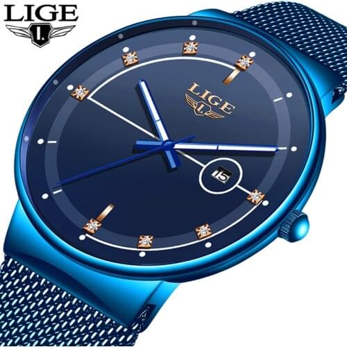 2019 New Blue Quartz Clock LIGE Mens Watches Top Brand Luxury Watch For Men Simple All Steel Waterproof Wrist Watch Reloj Hombre