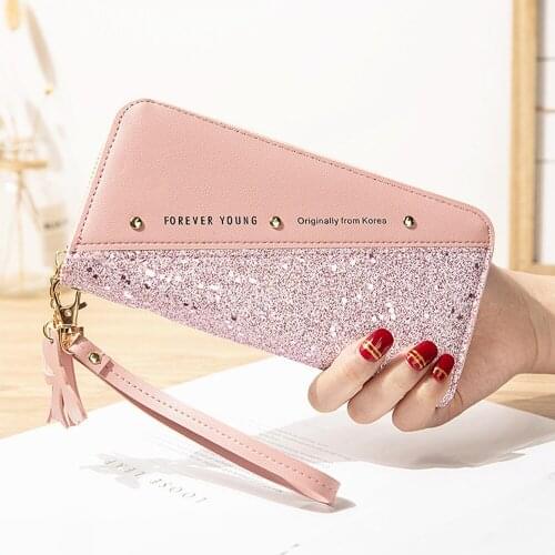 2020 Fashion Sequined Patchwork Glitter Wallet for Women Long PU Leather Wallet Coin Purse Female Wallets Girls Gifts Wholeale