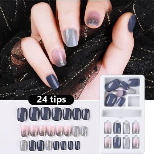 24Pcs/set Gradient Glitter Full Cover Tips False Nail Art Design Artificial Nails DIY Fashion Fake Nail Press On Short Tip