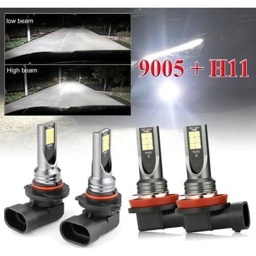 4PCS Combo LED Mini 9005 + H11 Headlight Kit Bulb High Low Beam 240W 10000LM/Bulb 6000K With The Function Of Focusing Lights