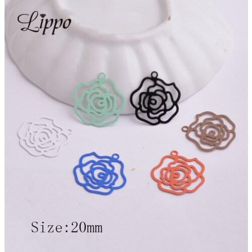 50pcs AC2817 Brass Black Flower Charms 20mm Copper Pendants Diy Jewelry Making