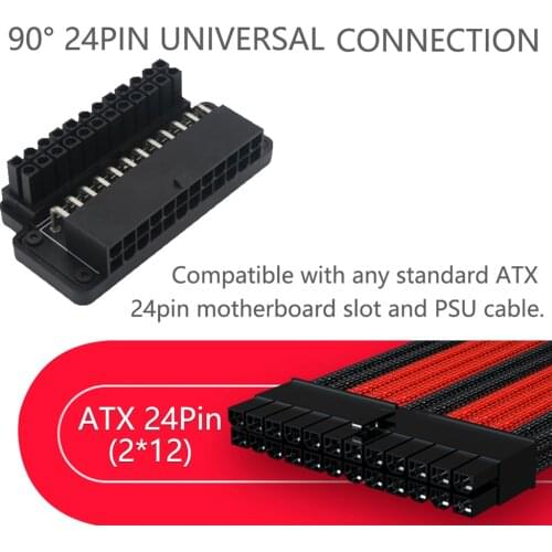 ATX 24-Pin Female to 24pin Male 90 Degree Angled Adapter Mainboard Motherboard PC Power Cable Adapter for Desktop PC Computer