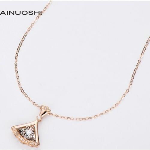 AINUOSHI 0.09ct Real Diamond Classic Small Skirt Dancing 18K Rose Gold Pendant Necklace For Women Trendy Fine Charm Jewelry 18