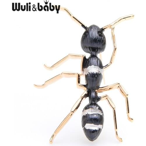Wuli&baby Black Ant Enamel Brooches Women Men Alloy Big Insect Banquet Party Brooch Pins