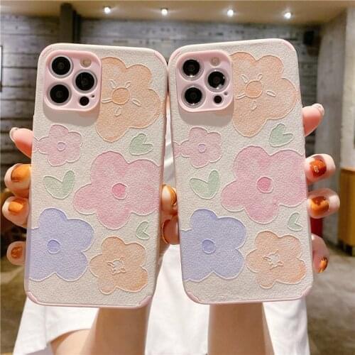 Fashion Cute Pink Flower Matte Phone Case For iphone 12 Pro Max Back Cover For iphone 11 X XR XS Max 6 6S 7 8 Plus Cases Fundas