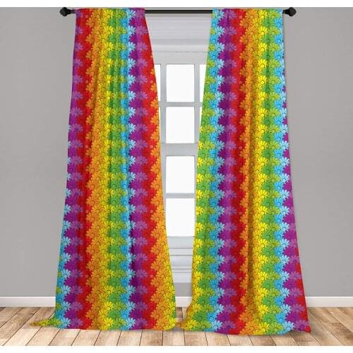 Floral Curtain for Kids Rooms Vibrant Flowers in Rainbow Colors Striped Repeating Energetic Composition Window Drapes
