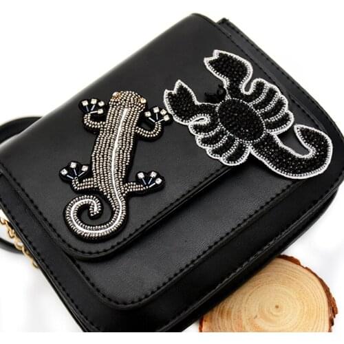 DIY 3D Hand embroidery beaded Gecko scorpion patch Punk Locomotive wear metal wire cloth applique for Coat Trousers Bag Brooch