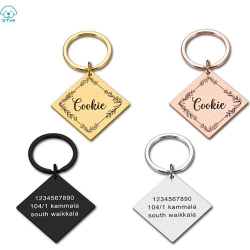 Free Engraved Dog Pet ID Tag Personalized Name Phone Flower Pet ID Name for Cat Puppy Dog Tag Pendant Keyring Pet Accessories