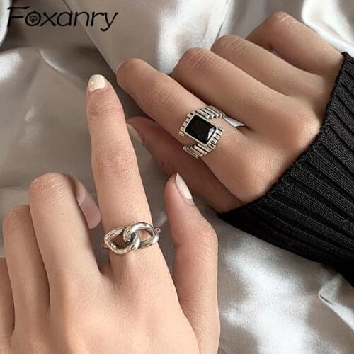 Foxanry 925 Sterling Silver Finger Rings INS Fashion Creative Hollow Spiral Geometric Vintage Punk Party Jewelry Gifts for Women