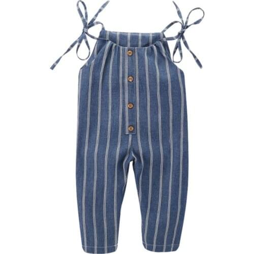 Baby Clothes Girl Summer Strap Rompers Stripes Print Toddler Long Jumpsuits Navy Blue Infant Kids Sleeveless Overalls