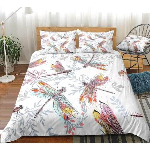Dragonfly Duvet Cover Set Colorful Plants Bedding Set Insect Beds Set Home Textiles Microfiber Bedspread For Boy Kids Bedclothes